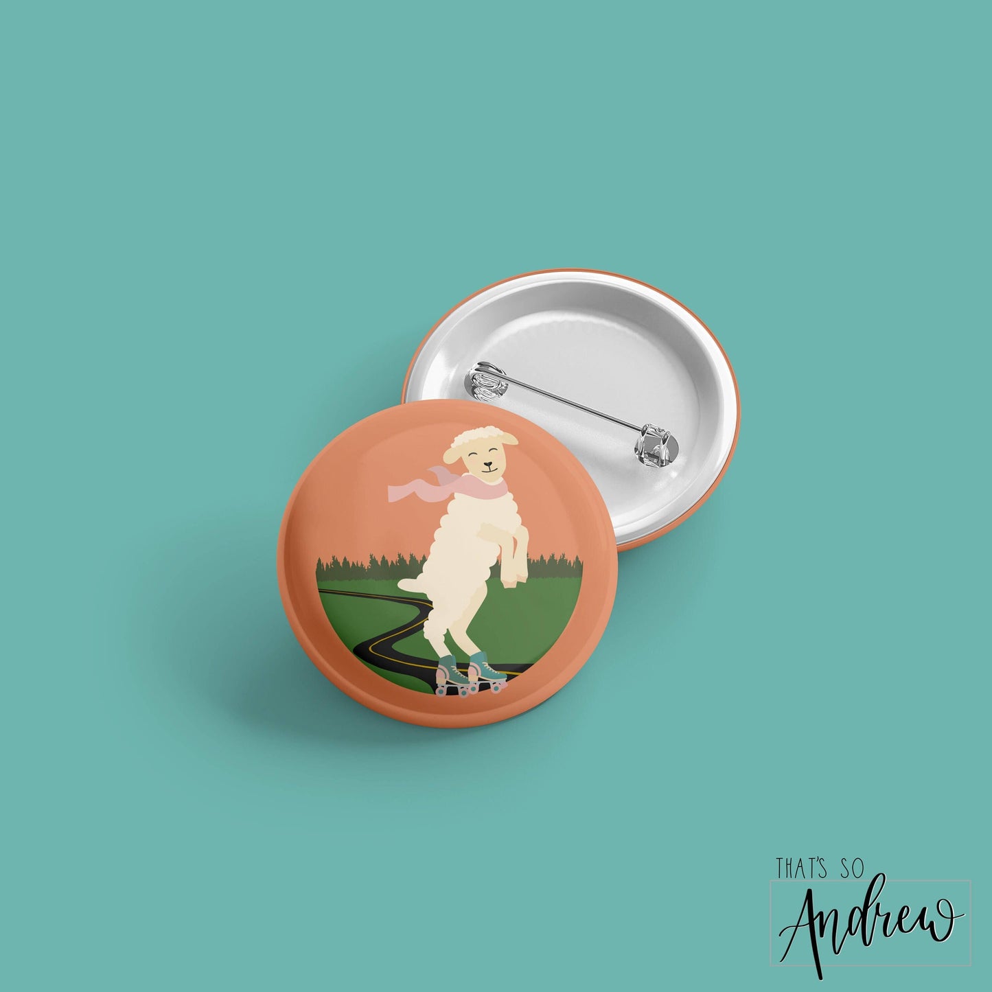 Sheep Rollerskating | Cute Animals | Pin Back Button