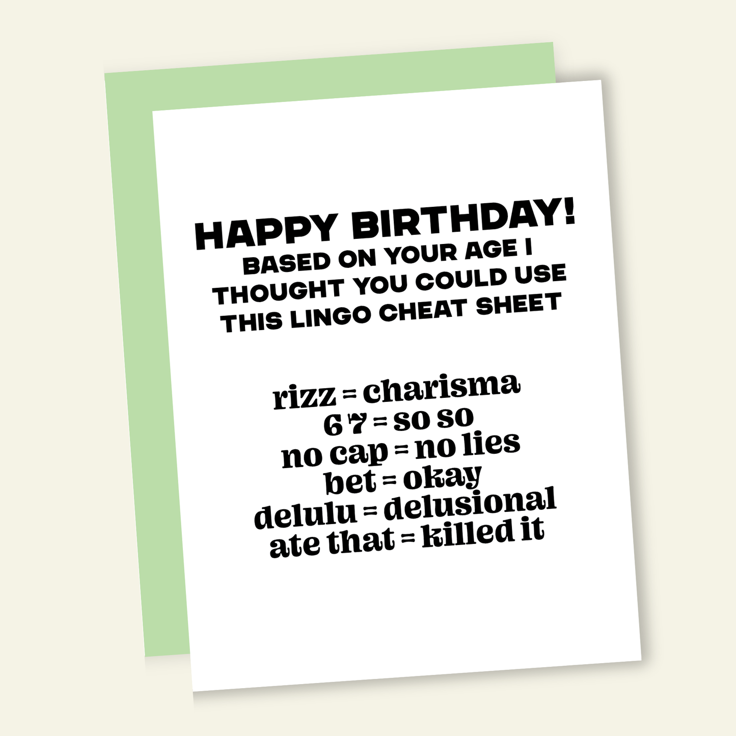 Get Z Lingo Cheat Sheet | Funny Birthday Greeting Card