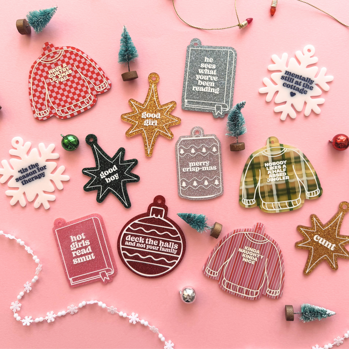 Kinda Naughty Funny Ugly Sweater Christmas Ornament