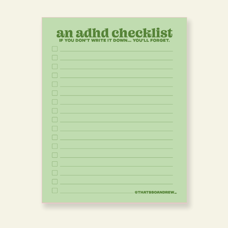 An ADHD Checklist  - Snarky & Colorful Notepad