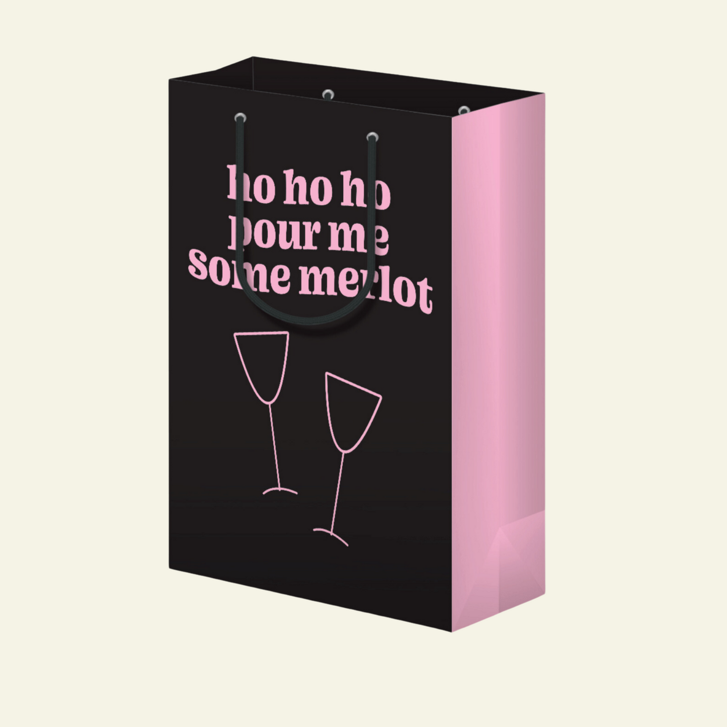 Ho Ho Merlot - Holiday Gift Bag, Funny Gift Bag, Gift Wrap