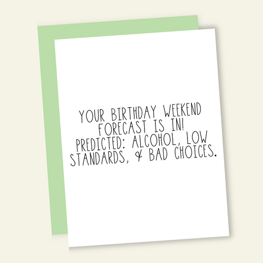 Birthday Weekend Forecast: Alcohol + Bad Decisions Card