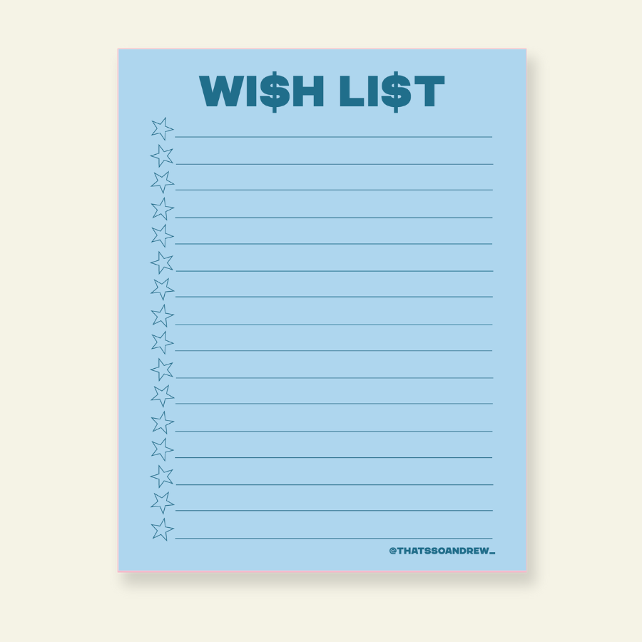 WISH LIST - Funny Blue Notepad