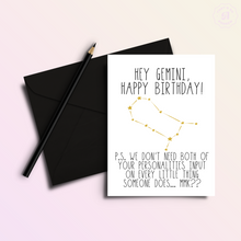 Load image into Gallery viewer, Snarky Gemini Birthday Card
