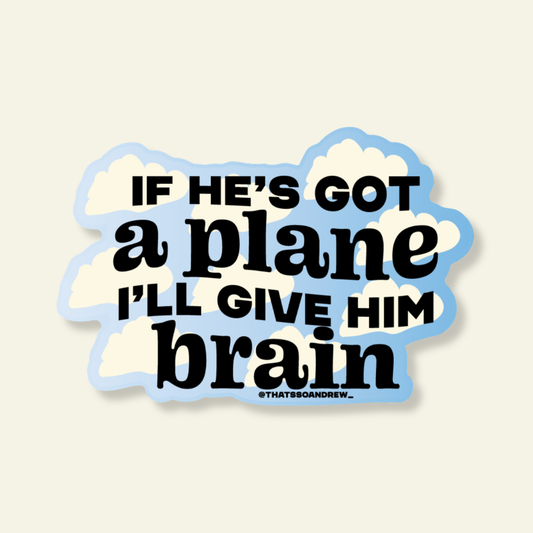 He's Got a Plane I'll Give Brain Funny Vinyl Sticker