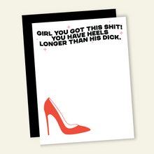 Load image into Gallery viewer, Long Heels Small Dick Funny Divorce Breakup Greeting Card
