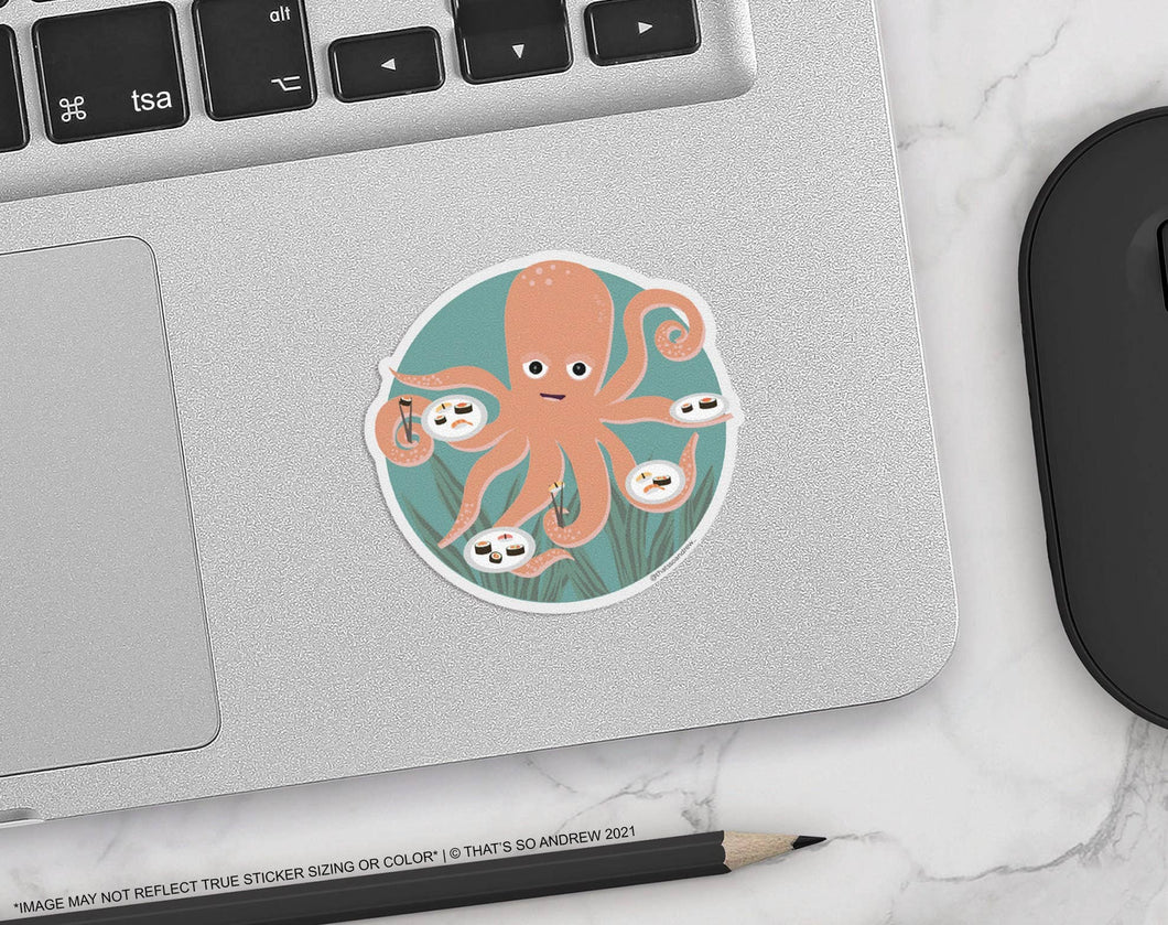 An Octopus Eating Sushi Sticker